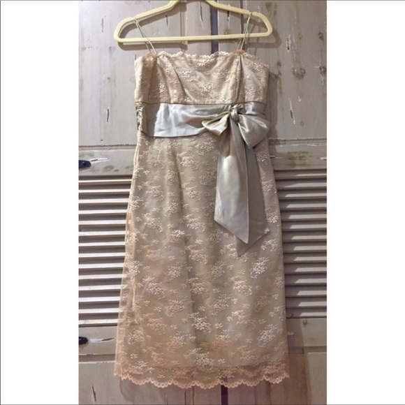 Night Way Collections Dresses & Skirts - NIGHT WAY Silver Taupe Lace Cocktail Dress